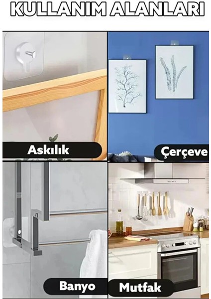 Süper Sağlam Iz Bırakmaz Çerçeve Tablo Banyo Mutfak Ultra Güçlü Yapışkanlı Çivisiz Askı 3 Adet