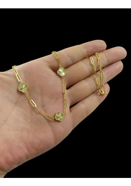 925 Ayar Gümüş Özel Tasarım Yonca Altın Kaplama Renk Şans Kolyesi