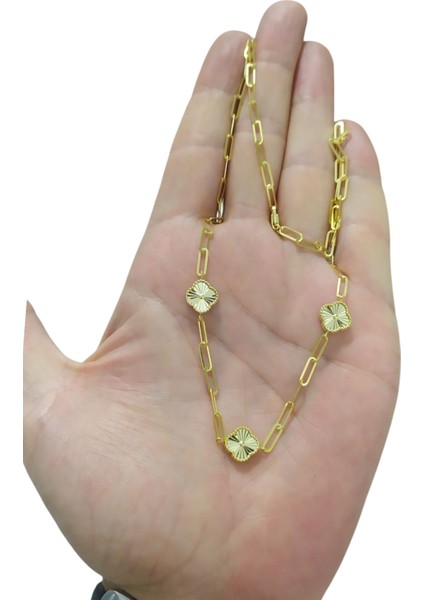 925 Ayar Gümüş Özel Tasarım Yonca Altın Kaplama Renk Şans Kolyesi