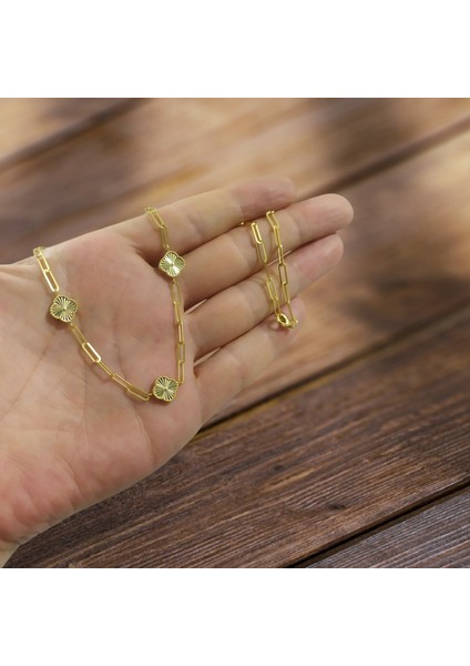 925 Ayar Gümüş Özel Tasarım Yonca Altın Kaplama Renk Şans Kolyesi