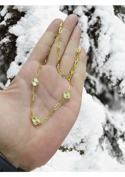 925 Ayar Gümüş Özel Tasarım Yonca Altın Kaplama Renk Şans Kolyesi