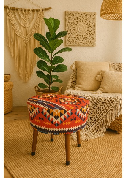 Puf Koltuk Bench Tabure – Anadolu Kilim Al- Ahşap Ayaklı