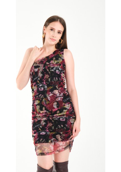 Tek Omuz Tül Elbise