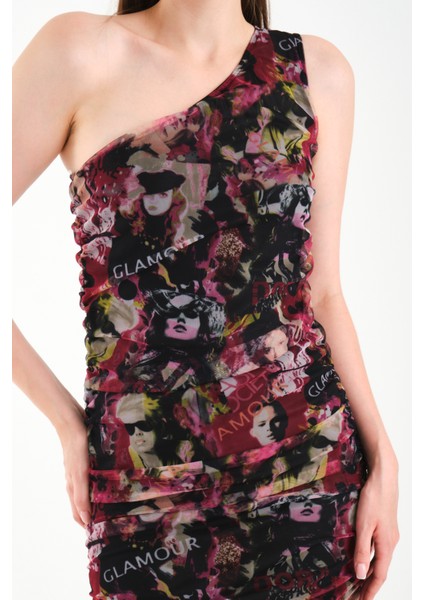 Tek Omuz Tül Elbise