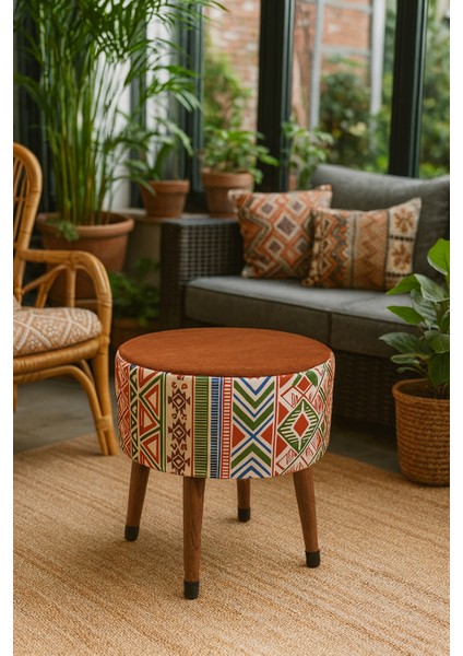 Puf Koltuk Bench Tabure – Modern Kilim Koyu Kiremit - Ahşap Ayaklı - Doğal Modern Stil fiyatları