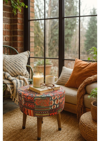 Puf Koltuk Bench Tabure – Anadolu Kilim Motif - Ahşap Ayaklı