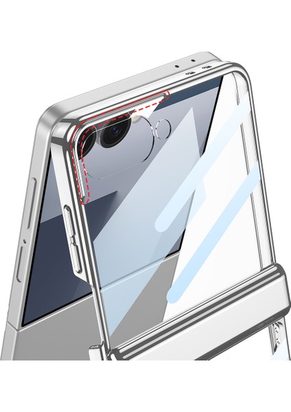 Galaxy Z Flip 7 Kılıf Kamera Korumalı Şeffaf Tasarımlı Zore LEGO Standlı Kapak - Gümüş