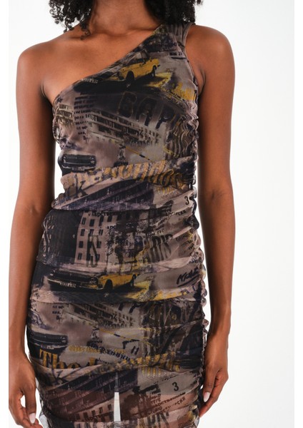 Tek Omuz Tül Elbise