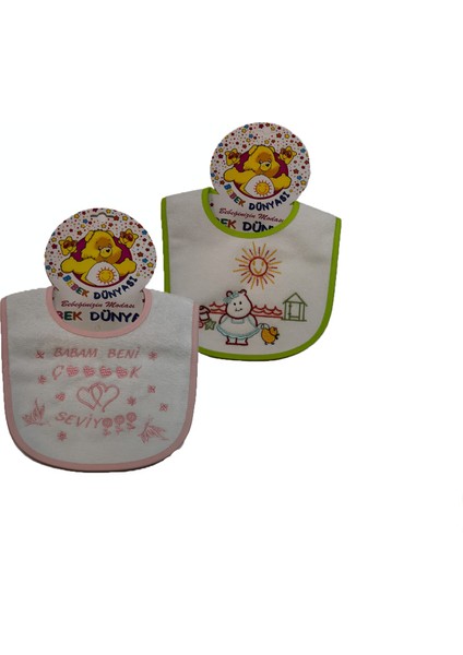 Babam Beni Çok Seviyor Pembe Önlük ve Desenli Yeşil Önlük