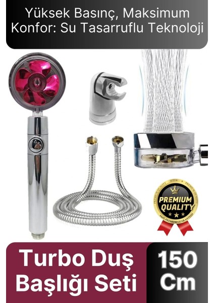 Özel Basınçlı Stop Düğmeli Pervaneli Su Tasarruflu Paslanmaz Turbo Duş Başlığı Hortum Mafsal Seti