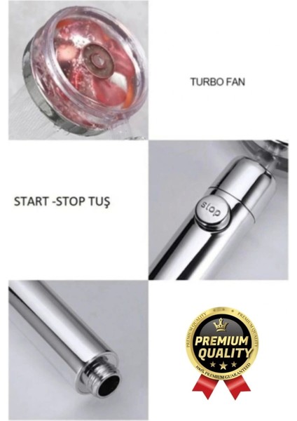 Özel Basınçlı Stop Düğmeli Pervaneli Su Tasarruflu Paslanmaz Turbo Duş Başlığı Hortum Mafsal Seti modelleri