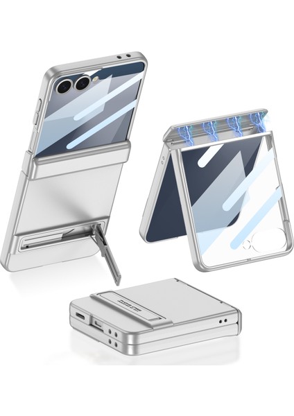 Galaxy Z Flip 7 Kılıf Zore Kıpta Standlı Kapak - Gümüş