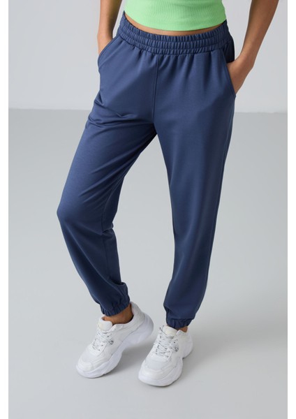 Petrol Cepli Yüksek Bel Rahat Form Lastik Paça Kadın Eşofman Alt - 94583