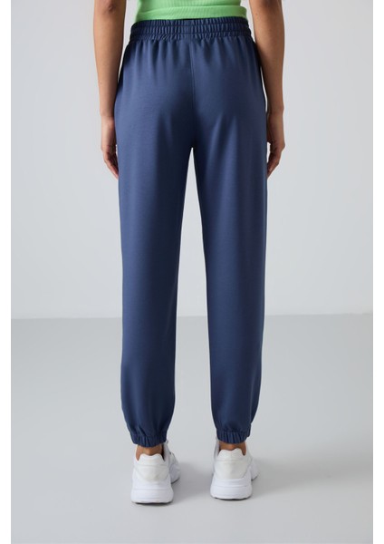 Petrol Cepli Yüksek Bel Rahat Form Lastik Paça Kadın Eşofman Alt - 94583