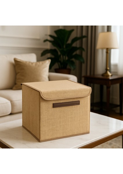 Kapaklı Katlanabilir Jüt Kumaş Saklama Kutusu – Düzenleyici Kutu