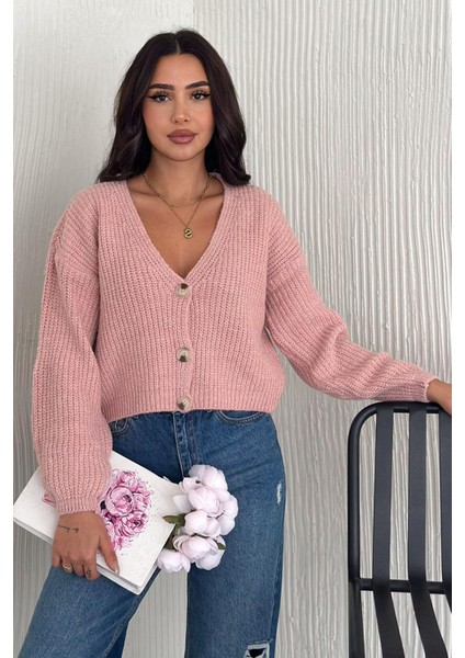 Kadın Düğmeli Tiftik Hırka – Canlı Renkli & Yumuşak Dokulu