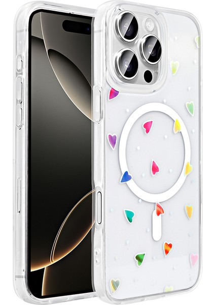 iPhone 16 Pro Kılıf M-Safe Şarj Özellikli Şeffaf Zore Folk Sert Kapak - Papatya fiyatları