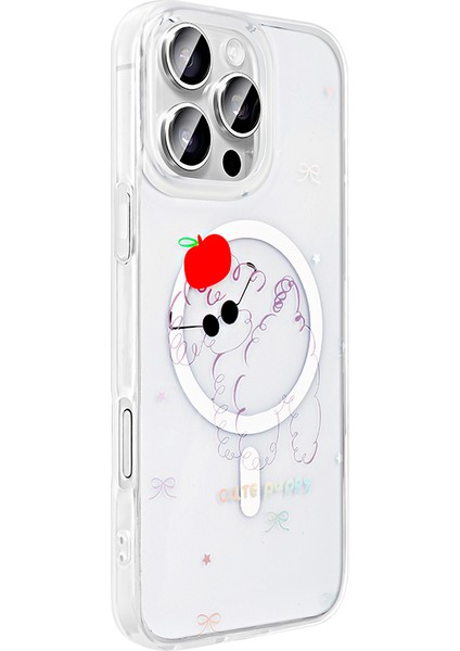 iPhone 16 Pro Kılıf M-Safe Şarj Özellikli Şeffaf Zore Folk Sert Kapak - Papatya modelleri