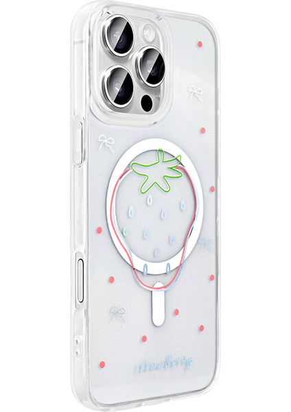 iPhone 16 Pro Kılıf M-Safe Şarj Özellikli Şeffaf Zore Folk Sert Kapak - Papatya indirimleri