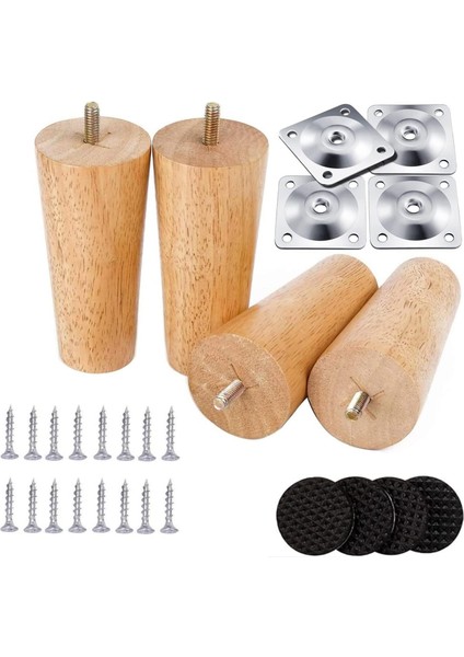 Ahşap (12 Cm) Mobilya Koltuk Kanepe Ayağı Ayakları M8 Civatalı Bağlantı Aparatlı 4'lü Set