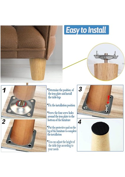 Ahşap (12 Cm) Mobilya Koltuk Kanepe Ayağı Ayakları M8 Civatalı Bağlantı Aparatlı 4'lü Set modelleri