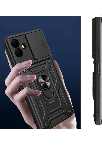 Galaxy A07 Kılıf Magnetik Standlı Kamera Korumalı Zore Sürgülü Vega Kapak - Mavi