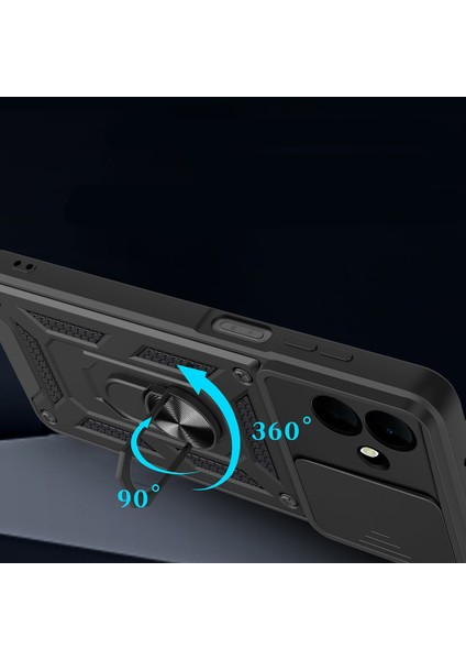 Galaxy A07 Kılıf Magnetik Standlı Kamera Korumalı Zore Sürgülü Vega Kapak - Mavi