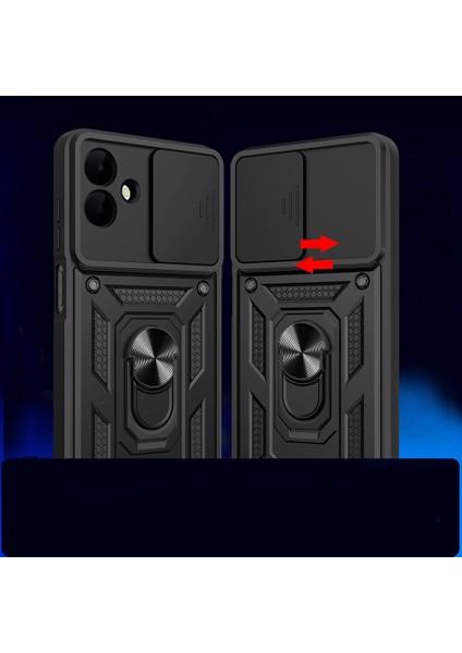 Galaxy A07 Kılıf Magnetik Standlı Kamera Korumalı Zore Sürgülü Vega Kapak - Mavi