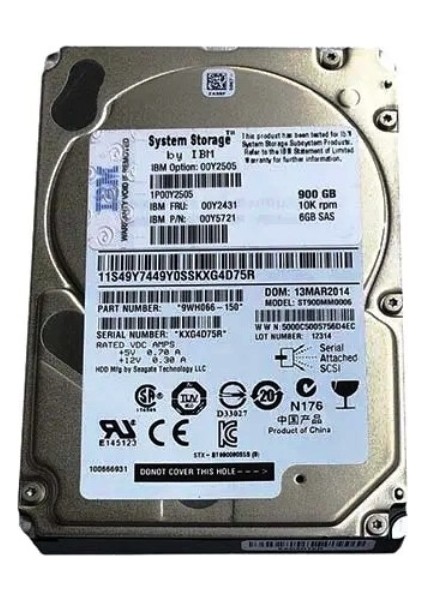 00Y5721 00Y2431 00MJ147 00AR118 00Y5708 900GB 10K 2.5'' Sas 6gb/s HDD Refrubıshed