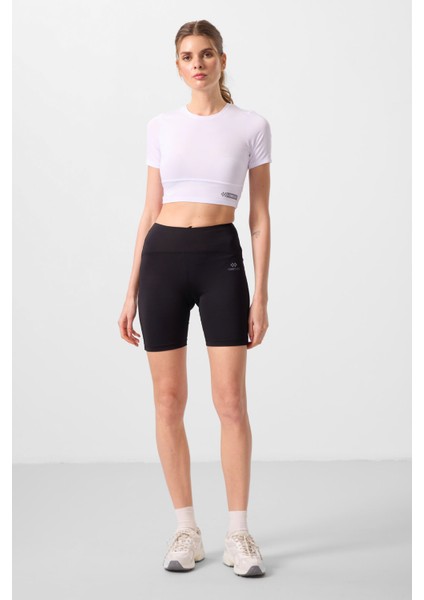 Siyah Yüksek Bel Toparlayıcı Kısa Biker Kadın Tayt - 91007