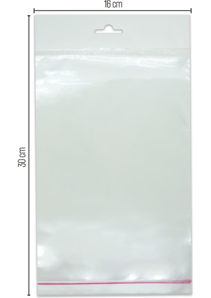 16*30 Sedefli Askılı (Askı Kısmı Beyaz) Bantlı OPP (Parlak-Şeffaf) Jelatin 100 Adet