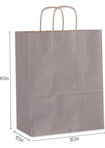 32*41*12 Gümüş Kraft Saplı Kağıt Çanta 25 Adet