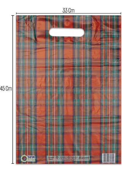No:3 (33*45) Kırmızı Ekose Desenli Takviyeli Elgeçme Poşet 50 Adet