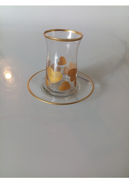 Vera Boyalı Kalp Gravürlü 6 Kişilik Çay Seti