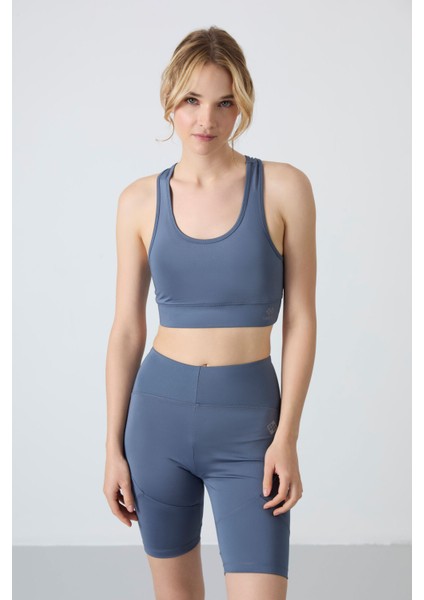 Tommy Life Petrol Kadın Sırt Detaylı Slim Fit U Yaka Spor Büstiyer - 97120