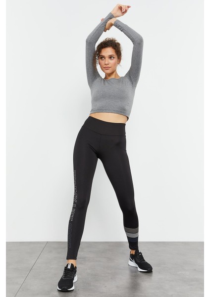 Gri Melanj Uzun Kollu Dar Kalıp O Yaka Kadın Crop Top T-Shirt - 97150 fiyatları