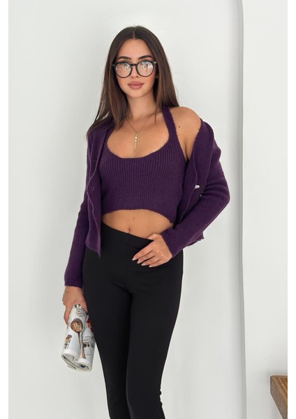 Kadın Triko Atlet & Hırka Takımı – Renkli & Yumuşak Dokulu Ikili