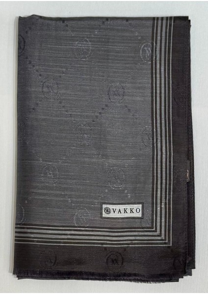 Monogram Pamuk Ipek Bordürlü Şal 41540-KOYU Gri