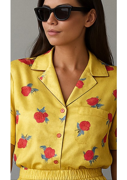 Sarı Çiçek Desenli Saten Gecelik Pijama Takımı – Ev ve Uyku Için Ikili Set fiyatları