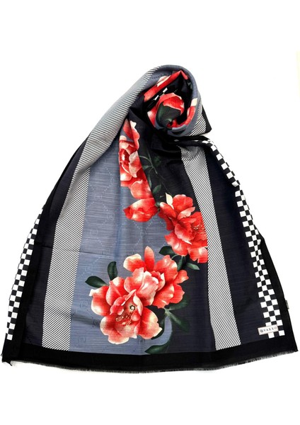 Desenli Pamuk Ipek Şal 41842-ANTRASIT