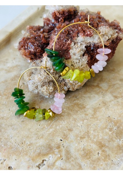 Pembe Kuvar,olivin,yeşim Doğaltaş Çelik Küpe fiyatları