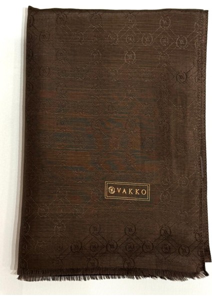 Pamuk Ipek Monogram Şal 40752-KOYU Kahve