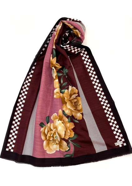 Desenli Pamuk Ipek Şal 41842-BORDO