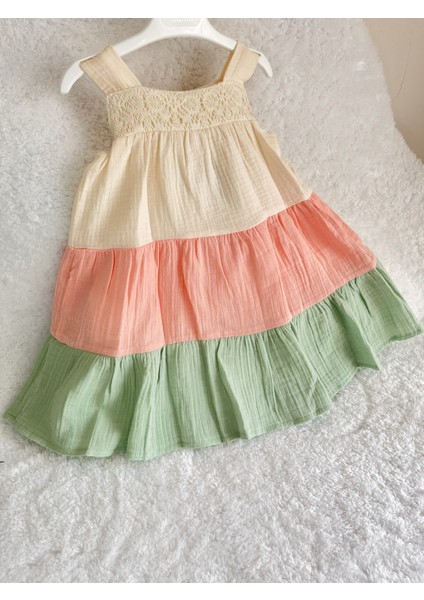 Kız Bebek ve Çocuk Muslin Kumaşlı Rengarenk Elbise