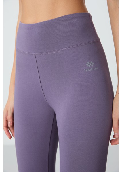 Eflatun Yüksek Bel Slim Fit Dar Paça Kadın Kapri Tayt - 93097