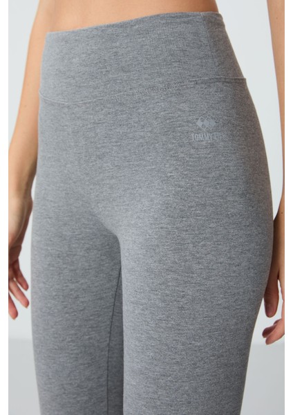 Gri Melanj Yüksek Bel Slim Fit Dar Paça Kadın Kapri Tayt - 93097