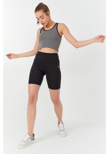Gri Basic Sıfır Kol Dar Kalıp U Yaka Kadın Crop Top Atlet - 97162