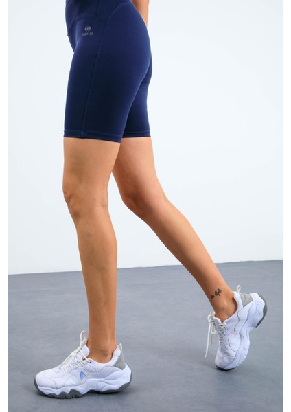 İndigo Yüksek Bel Toparlayıcı Slim Fit Büstiyer Biker Kadın Tayt Takım - 95303