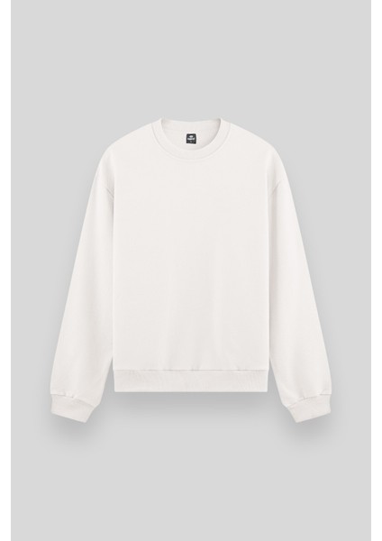 Ekru Basic O Yaka Rahat Form Erkek Sweatshirt - 88053