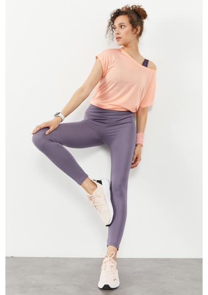 Eflatun Yüksek Bel Streç Slim Fit Dar Paça Kadın Tayt - 94545